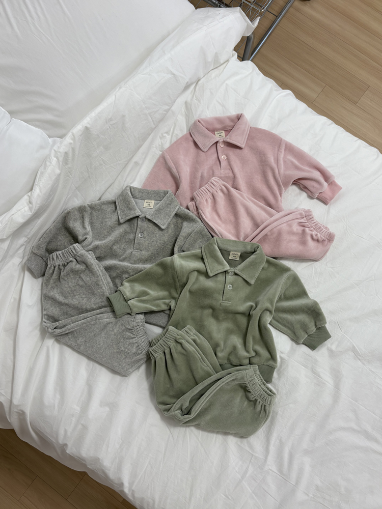 Pom - Korean Children Fashion - #kidsshorts - Velour Collar Sweatshirt - 6