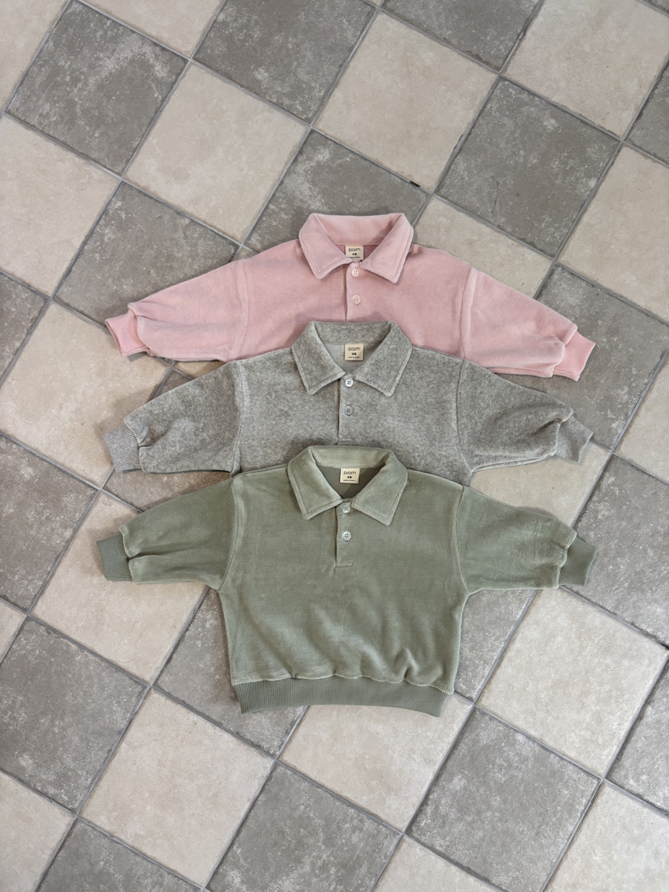 Pom - Korean Children Fashion - #kidsstore - Velour Collar Sweatshirt - 7