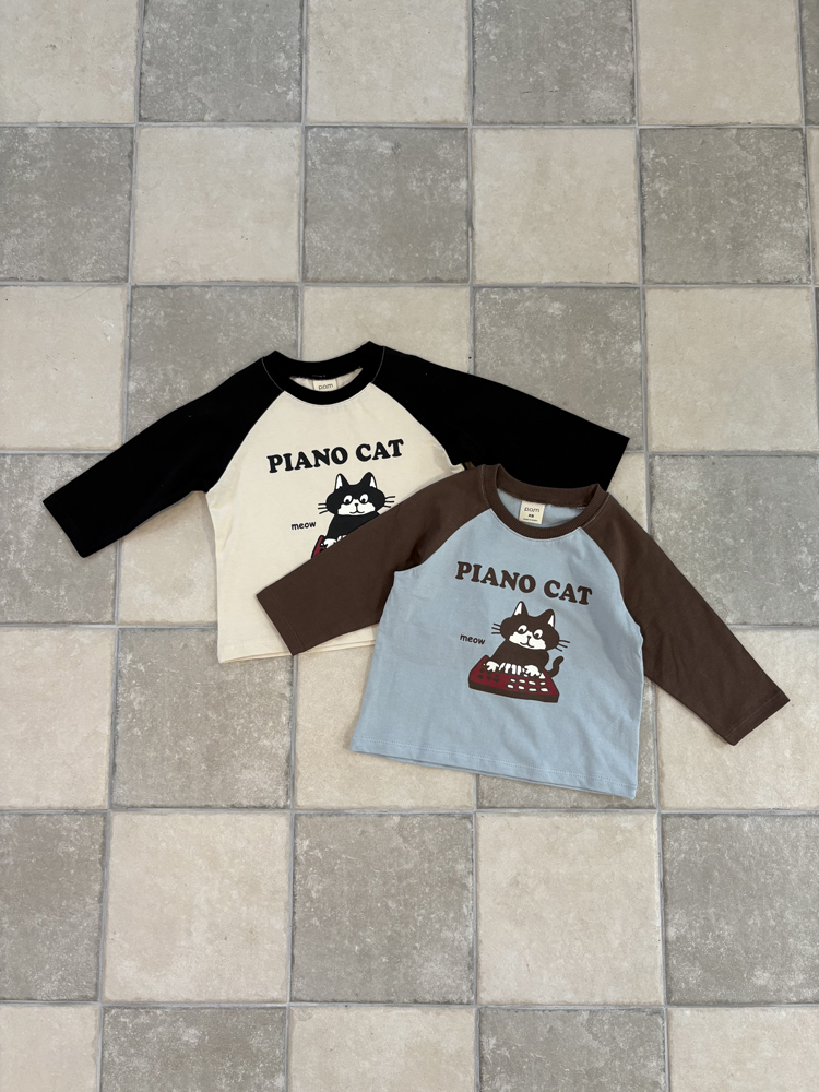 Pom - Korean Children Fashion - #kidzfashiontrend - Piano Cat Raglan Tee - 3