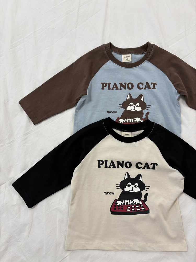 Pom - Korean Children Fashion - #littlefashionista - Piano Cat Raglan Tee - 5