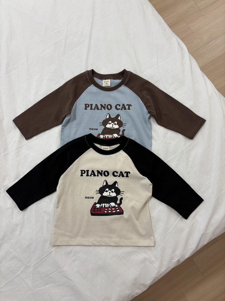 Pom - Korean Children Fashion - #magicofchildhood - Piano Cat Raglan Tee - 6