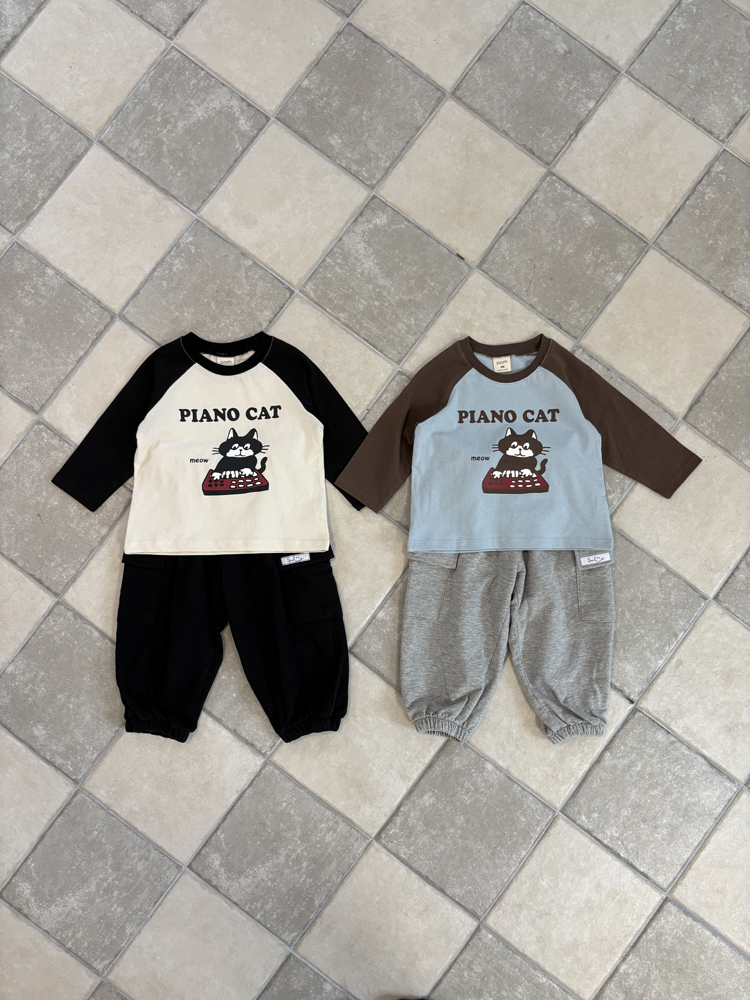 Pom - Korean Children Fashion - #minifashionista - Piano Cat Raglan Tee - 7