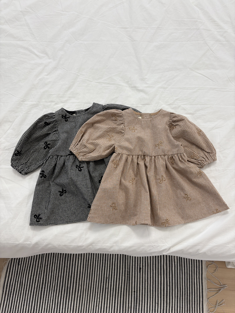 Pom - Korean Children Fashion - #minifashionista - Ribbon Check One-piece