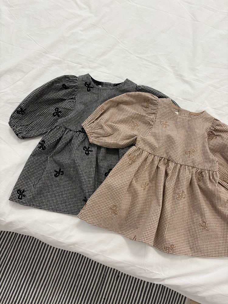 Pom - Korean Children Fashion - #prettylittlegirls - Ribbon Check One-piece - 2