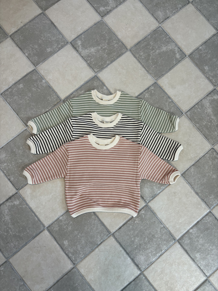 Pom - Korean Children Fashion - #prettylittlegirls - Striped Ribbed Sweatshirt
