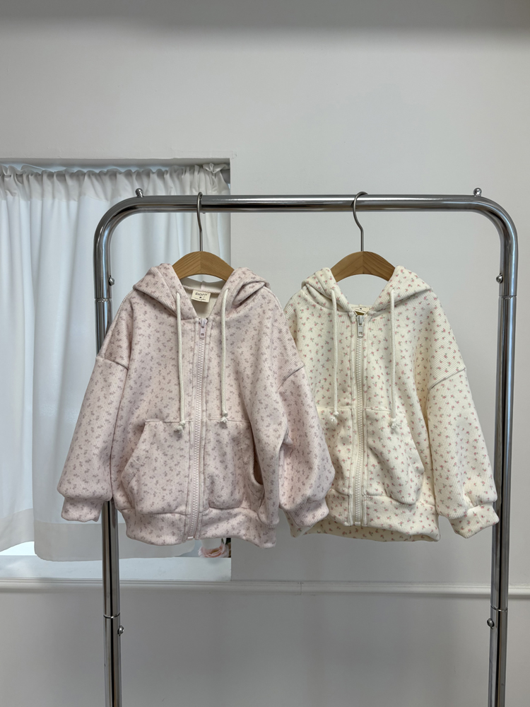 Pom - Korean Children Fashion - #todddlerfashion - Floral Hooded Jumper