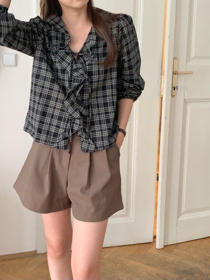 Pomelo - Korean Women Fashion - #momslook - Check Ruffle Blouse - 3