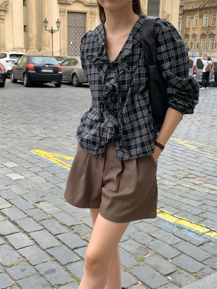 Pomelo - Korean Women Fashion - #momslook - Check Ruffle Blouse - 5