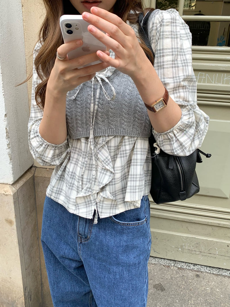 Pomelo - Korean Women Fashion - #momslook - Check Ruffle Blouse - 9
