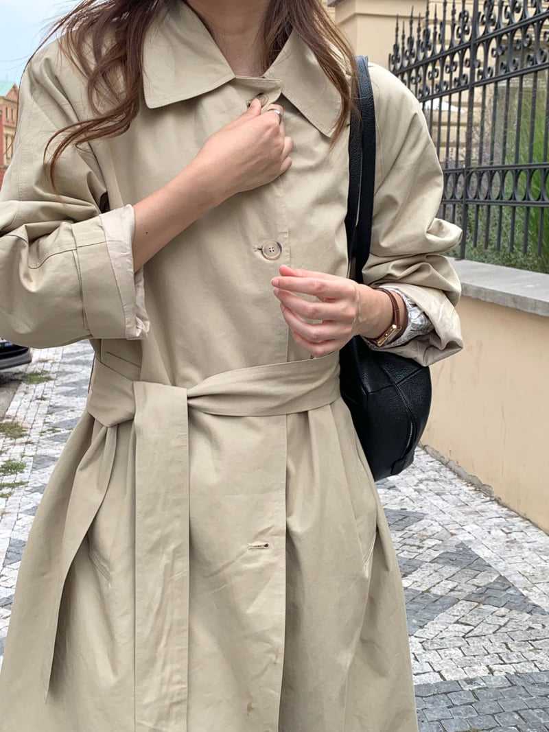 Pomelo - Korean Women Fashion - #momslook - Pale Long Shoulder Padded Trench Coat - 2