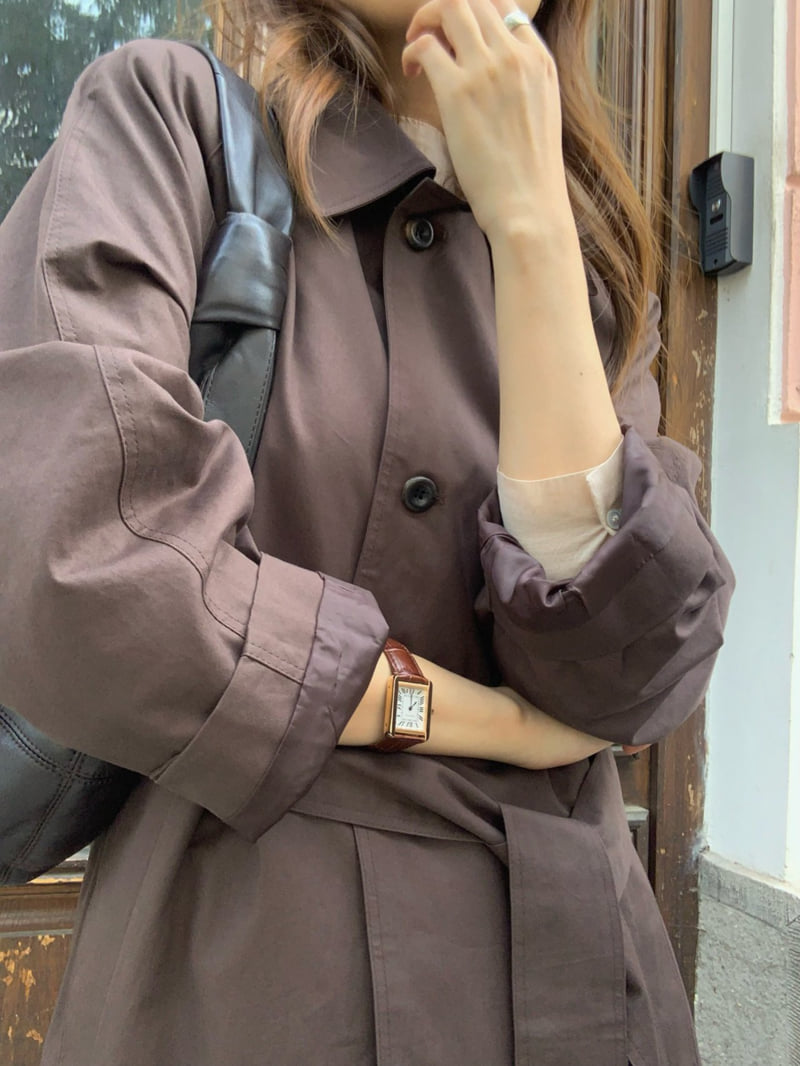Pomelo - Korean Women Fashion - #momslook - Pale Long Shoulder Padded Trench Coat - 6
