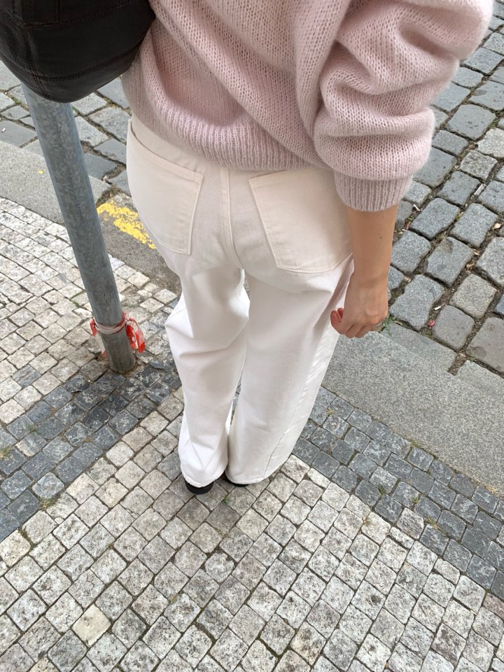 Pomelo - Korean Women Fashion - #restrostyle - Diagonal Fall Ivory Denim Pants - 6
