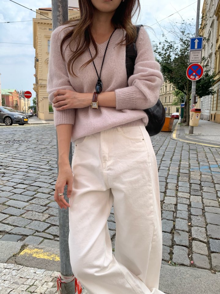 Pomelo - Korean Women Fashion - #thatsdarling - Diagonal Fall Ivory Denim Pants - 9