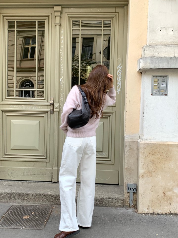Pomelo - Korean Women Fashion - #vintageinspired - Diagonal Fall Ivory Denim Pants - 4