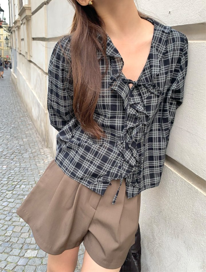 Pomelo - Korean Women Fashion - #womensfashion - Check Ruffle Blouse - 6