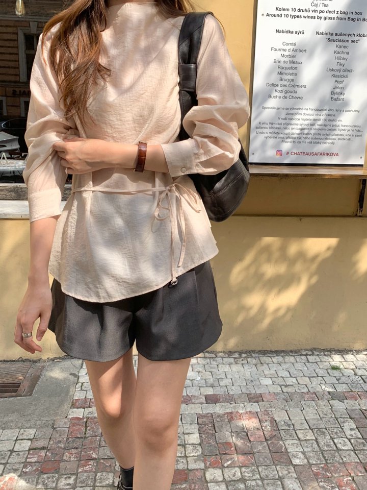 Pomelo - Korean Women Fashion - #womensfashion - Loel Half Turtleneck String Belt Blouse - 2