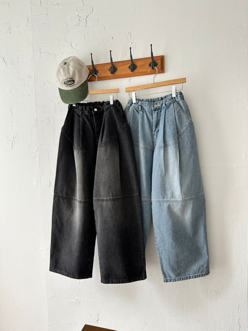 Purej - Korean Junior Fashion - #minifashionista - Two-Tuck Wide Denim Pants - 3