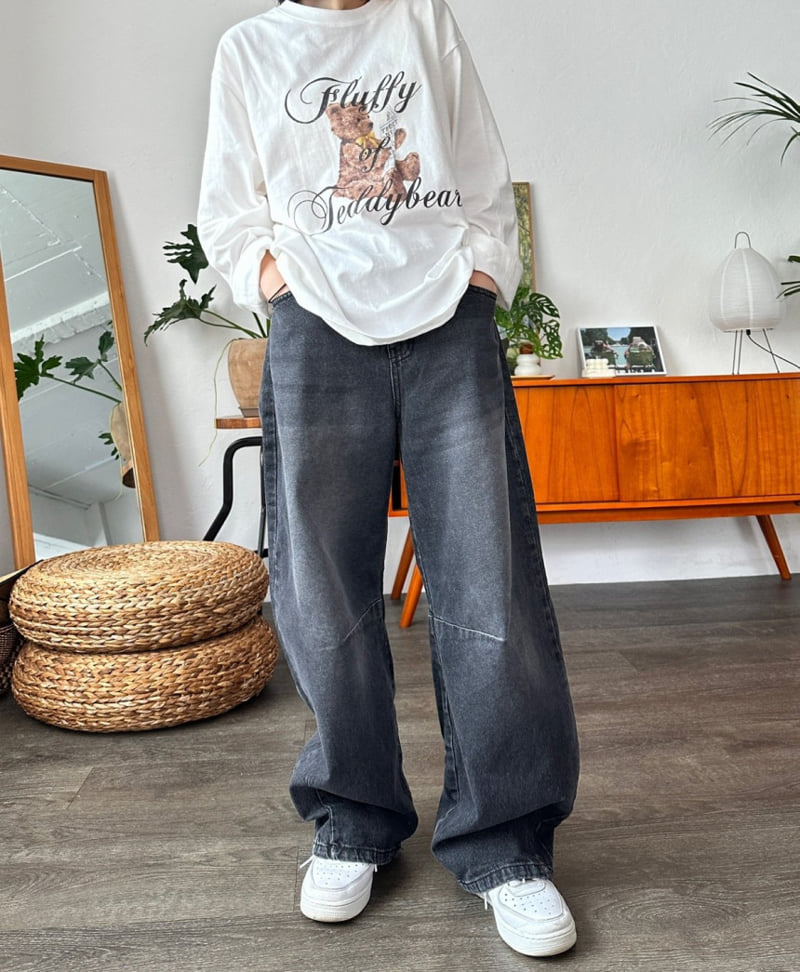 Purej - Korean Junior Fashion - #minifashionista - Dart Wide Denim Pants - 5