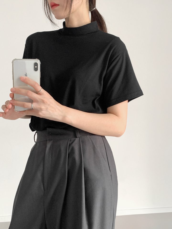 Queensmade - Korean Women Fashion - #momslook - Mock Neck Tee - 4