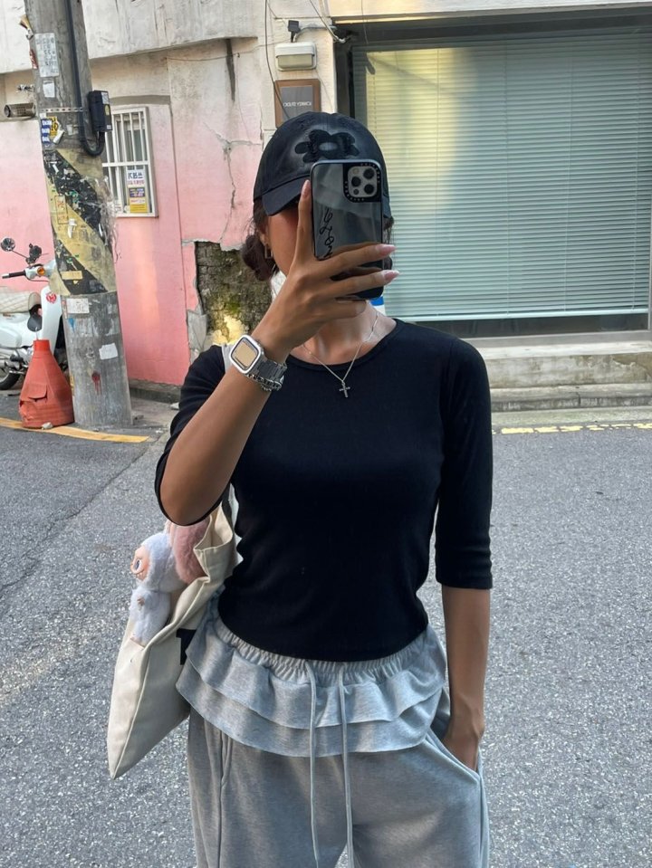Queensmade - Korean Women Fashion - #pursuepretty - Simple Sleeve Tee - 3