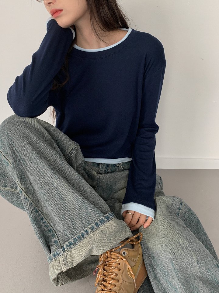 Queensmade - Korean Women Fashion - #restrostyle - Contrast Round Tee - 6