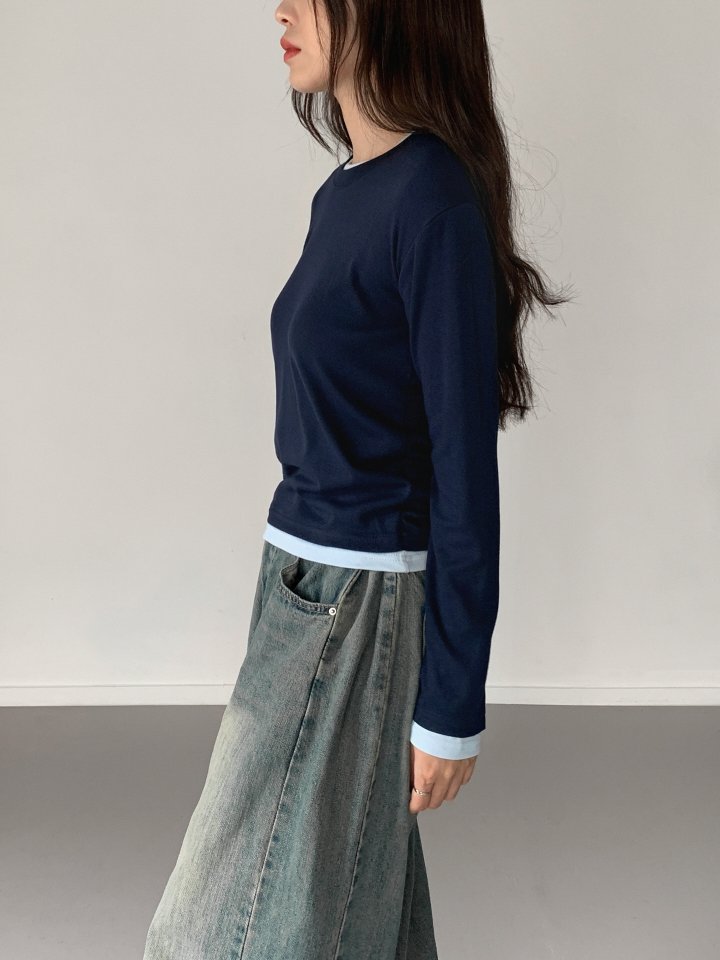 Queensmade - Korean Women Fashion - #shopsmall - Contrast Round Tee - 8
