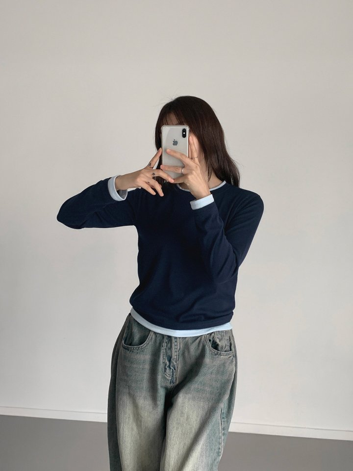 Queensmade - Korean Women Fashion - #thatsdarling - Contrast Round Tee - 9