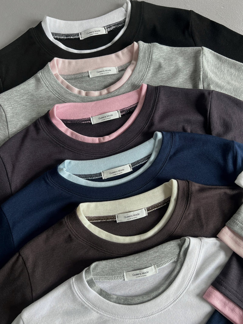 Queensmade - Korean Women Fashion - #thelittlethings - Contrast Round Tee - 10