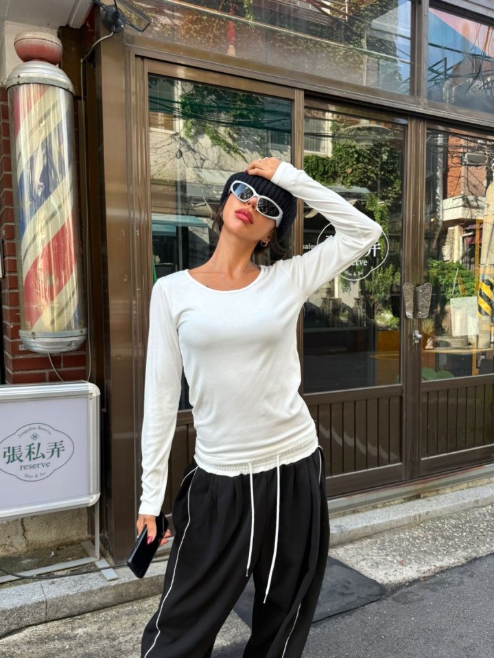 Queensmade - Korean Women Fashion - #vintageinspired - Ribbed U-Neck Tee - 8