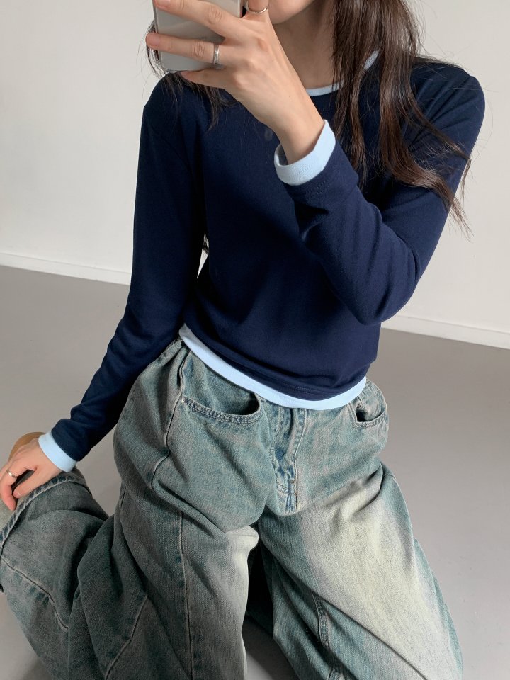 Queensmade - Korean Women Fashion - #vintageinspired - Contrast Round Tee - 3