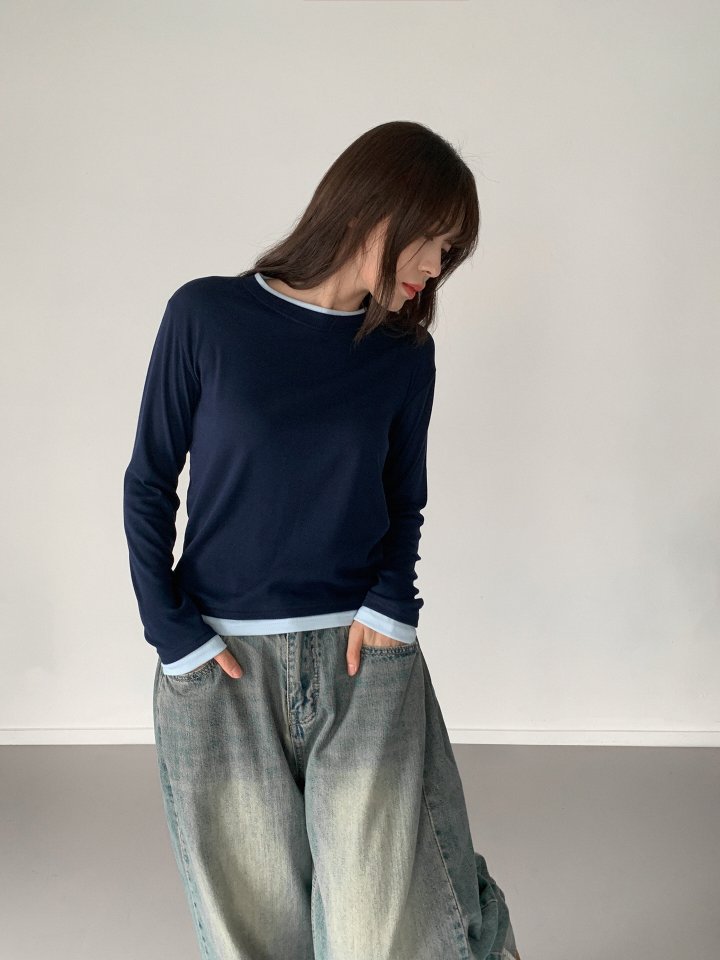 Queensmade - Korean Women Fashion - #vintageinspired - Contrast Round Tee - 4