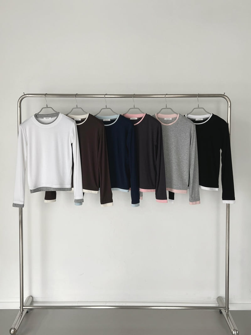 Queensmade - Korean Women Fashion - #womensfashion - Contrast Round Tee - 12