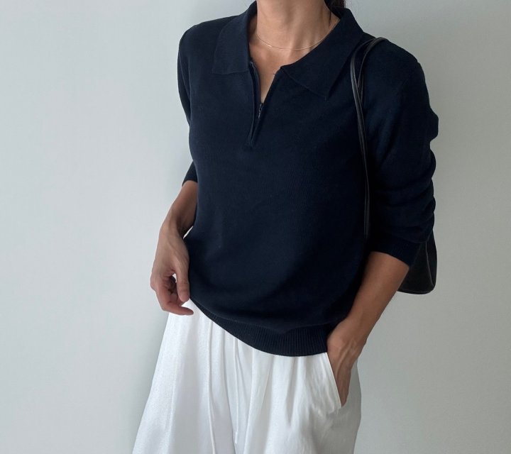 Ripple - Korean Women Fashion - #momslook - Zipper Collar Knit Top - 5