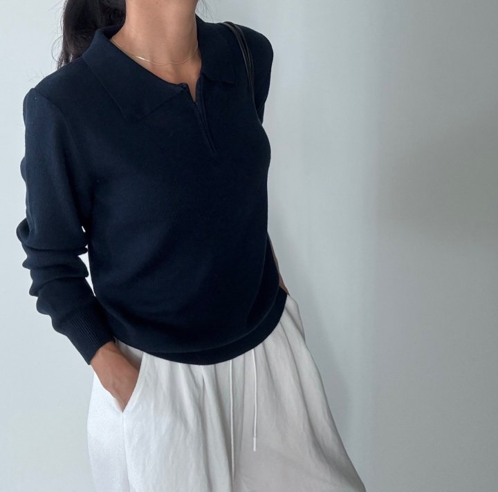 Ripple - Korean Women Fashion - #momslook - Zipper Collar Knit Top - 7