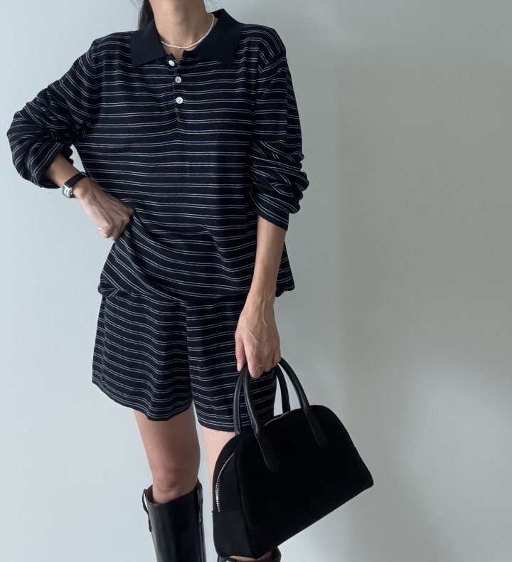 Ripple - Korean Women Fashion - #pursuepretty - Collar Knit Top Short Set - 5