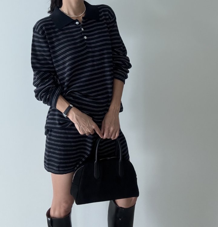 Ripple - Korean Women Fashion - #restrostyle - Collar Knit Top Short Set - 6