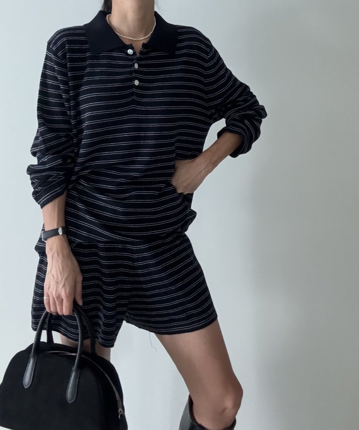 Ripple - Korean Women Fashion - #romanticstyle - Collar Knit Top Short Set - 7