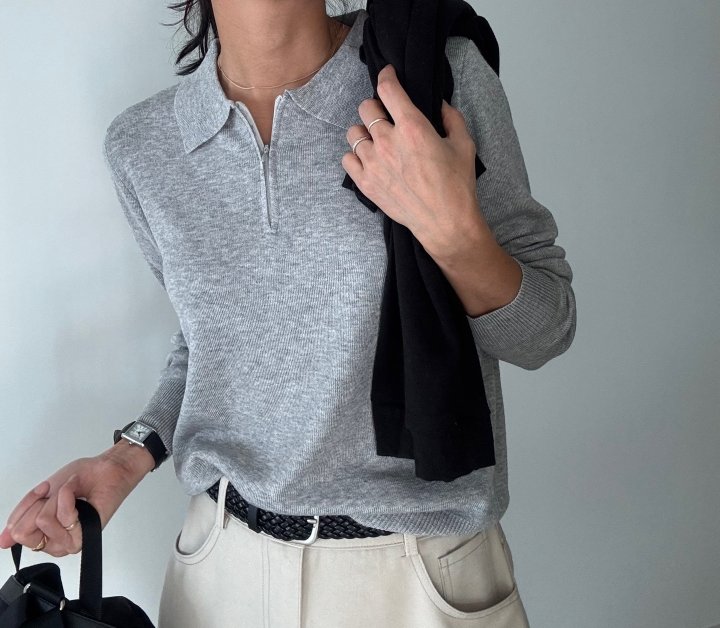 Ripple - Korean Women Fashion - #romanticstyle - Zipper Collar Knit Top