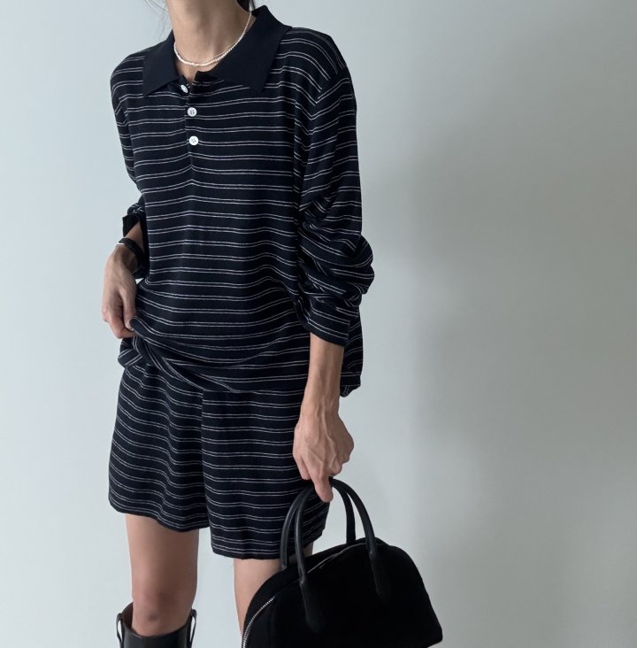 Ripple - Korean Women Fashion - #shopsmall - Collar Knit Top Short Set - 8