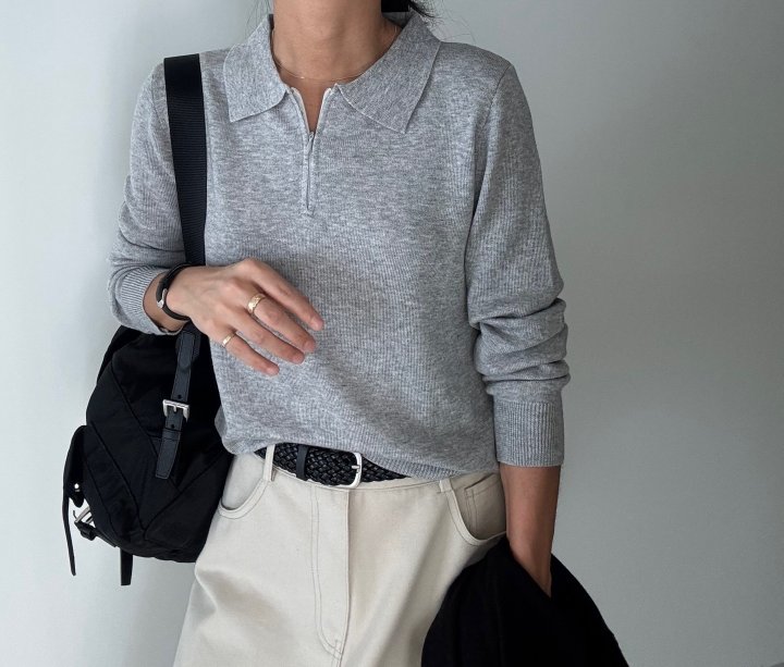 Ripple - Korean Women Fashion - #shopsmall - Zipper Collar Knit Top - 2