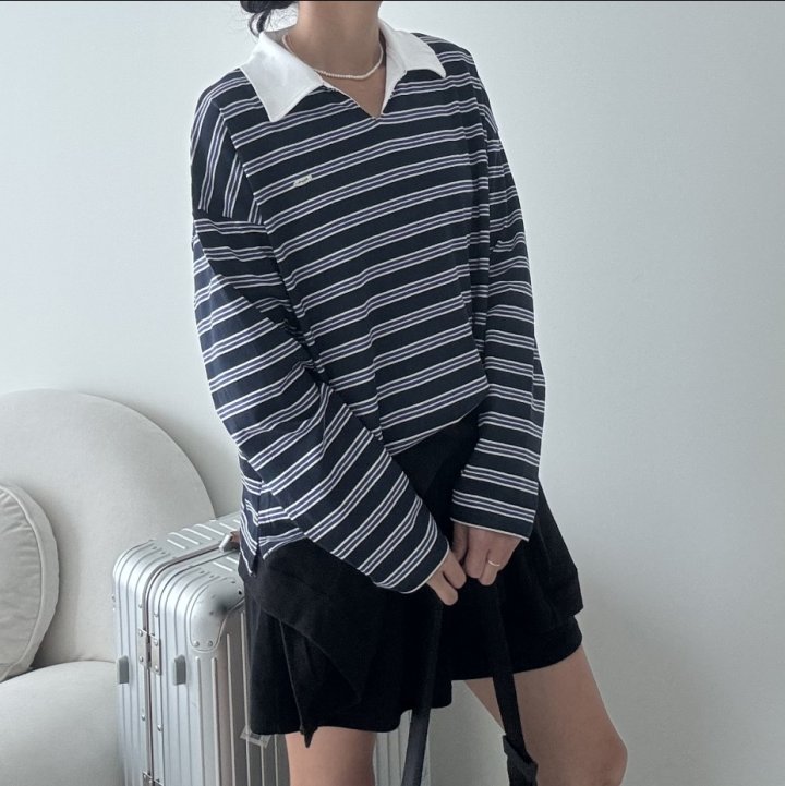 Ripple - Korean Women Fashion - #vintageinspired - Leon Collar Tee