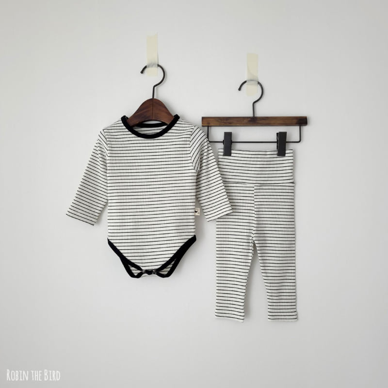 Saerobin - Korean Baby Fashion - #babygirlfashion - Striped Ribbed Bodysuit Set - 2