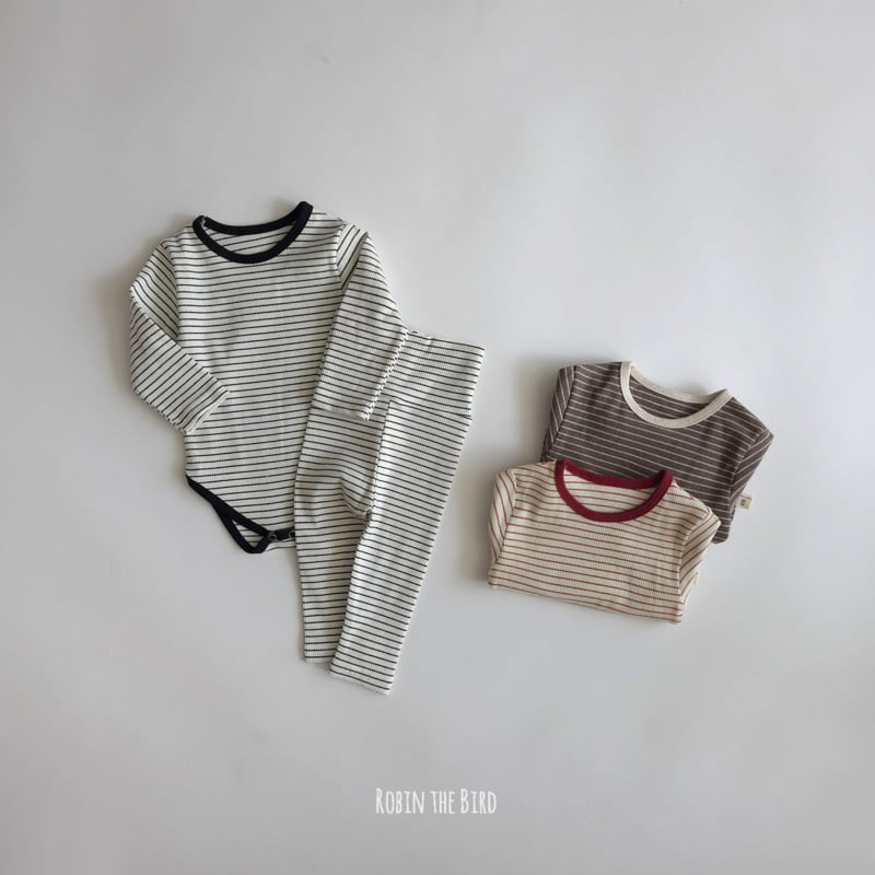 Saerobin - Korean Baby Fashion - #babyootd - Striped Ribbed Bodysuit Set - 5
