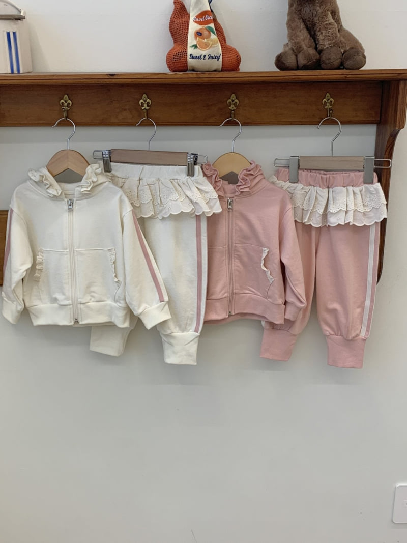Sundaykids - Korean Children Fashion - #designkidswear - Merry Ruffle Hoodie Zip-up Set - 7