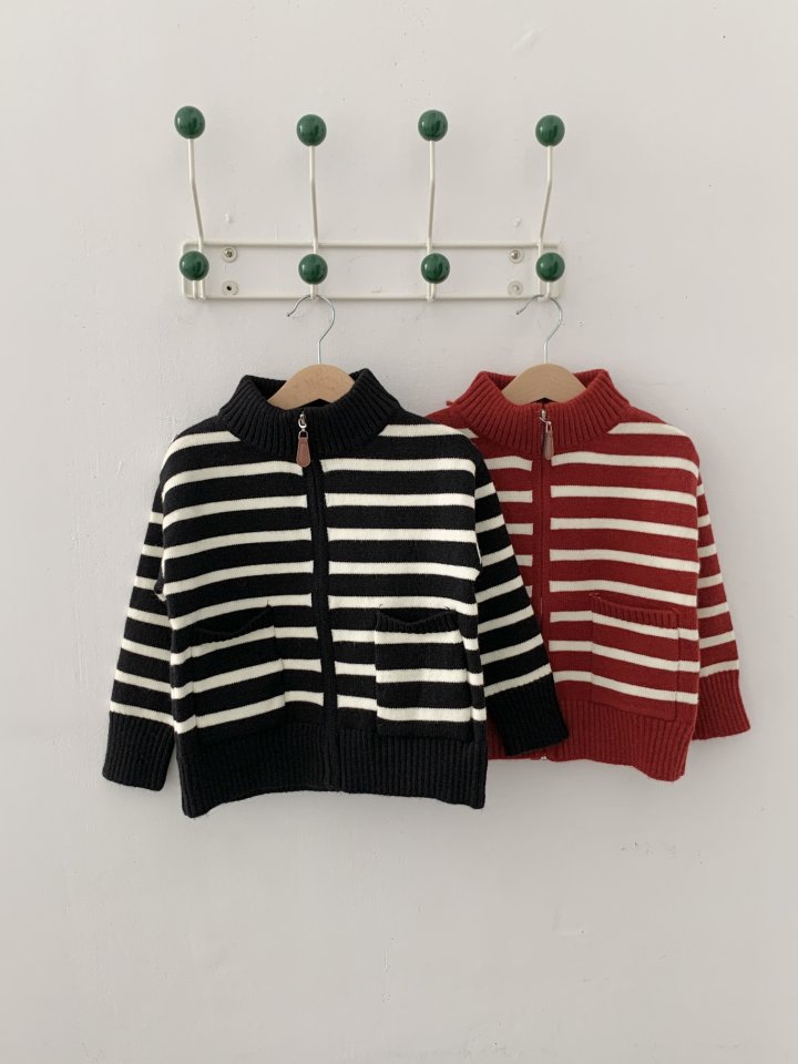 Sundaykids - Korean Children Fashion - #discoveringself - Striped Knit Zip-Up