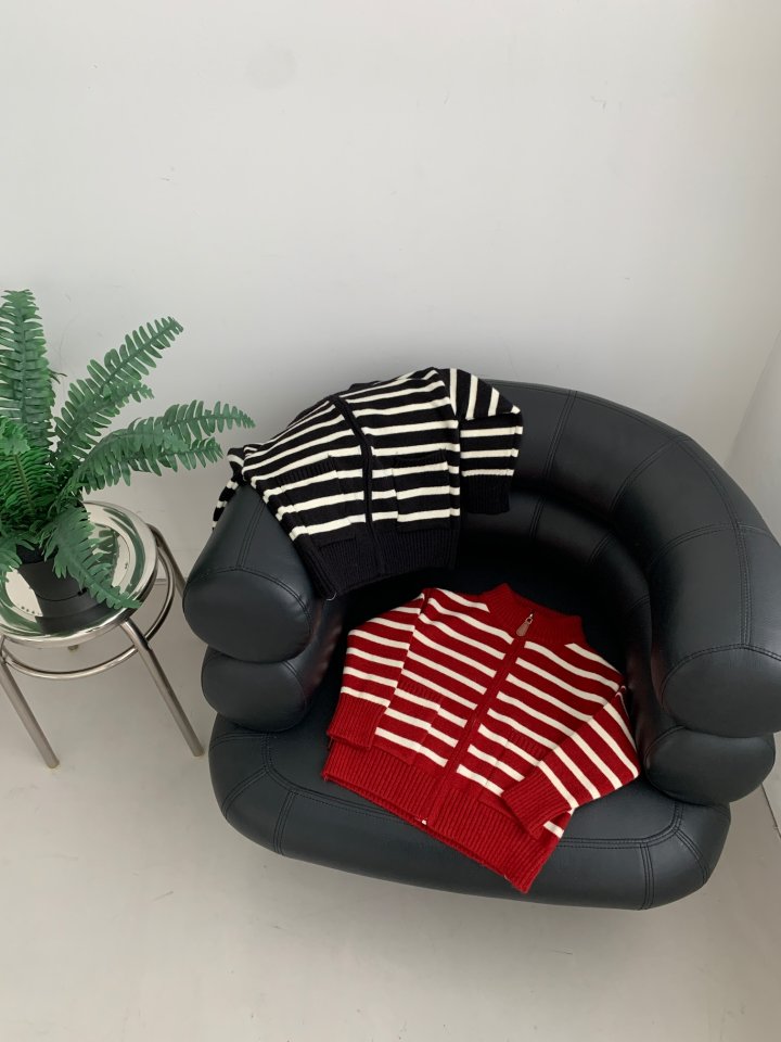 Sundaykids - Korean Children Fashion - #kidsshorts - Striped Knit Zip-Up - 3