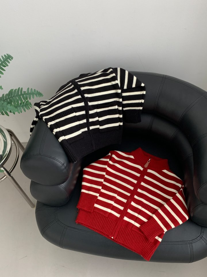 Sundaykids - Korean Children Fashion - #kidsshorts - Striped Knit Zip-Up - 4