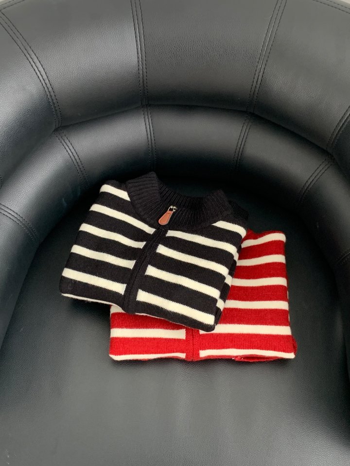 Sundaykids - Korean Children Fashion - #kidzfashiontrend - Striped Knit Zip-Up - 5