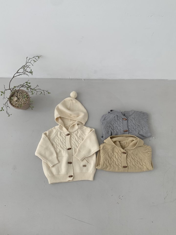 Sundaykids - Korean Children Fashion - #littlefashionista - Cable Hooded Knit Cardigan