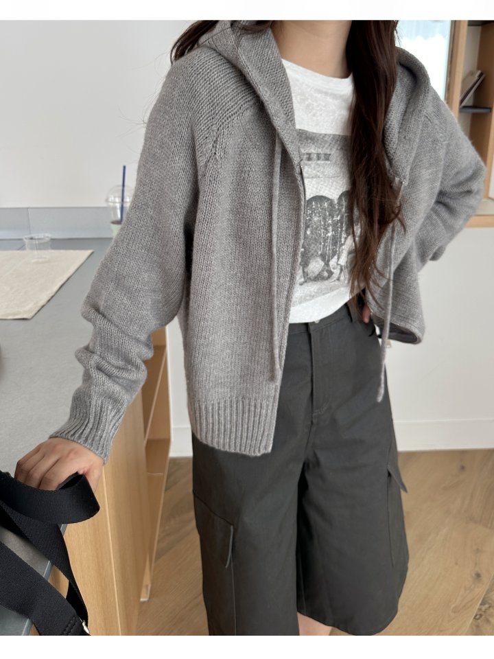 There By - Korean Women Fashion - #momslook - Bony Hood Knit Zip-up - 3